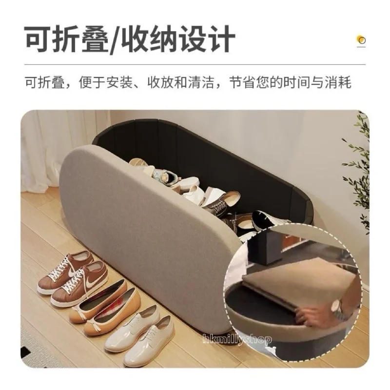A&1801可折疊收納儲物凳 超強承重 多功能儲物箱 可坐人 換鞋凳 收納凳 沙發凳子 梳化凳 泰迪絨面料 棉麻面料 大容量折疊凳 - Image 4