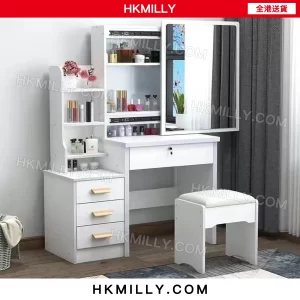 A&1724梳妝枱 化妝枱 化妝品收納櫃 床頭櫃 床邊櫃帶鏡子 簡約梳妝桌加椅子 化妝桌子梳妆台 全新包送貨