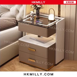A&1867智能床頭櫃 指紋鎖櫃子 無線快充+USB 只能藍牙音響 三色可調燈光 岩板檯面