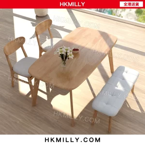 A0864實木北歐餐桌組合 家用現代簡約桌子 小戶型客廳 吃飯桌子 長方形長凳