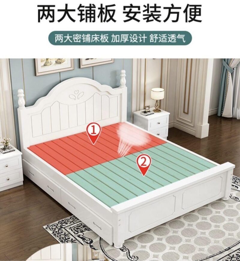 A&0069實木床 韓式簡約田園風格單人床 雙人床帶櫃桶床架 - Image 4