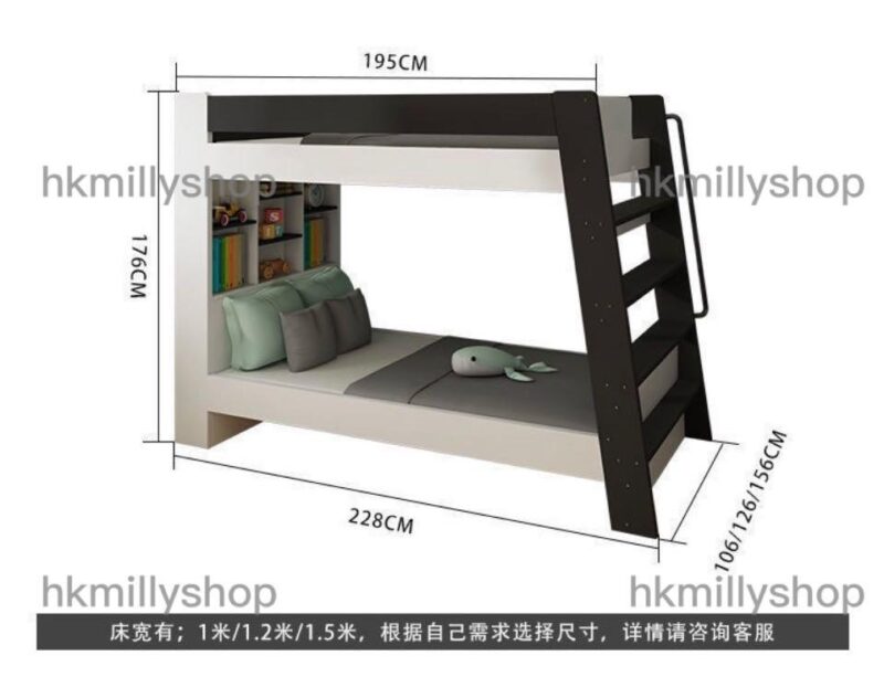 A&0533上下床 碌架床 子母床帶拖床 高低床 上下同寬組合床 兒童床 帶櫃桶抽屜 收納床 儲物床 - Image 10