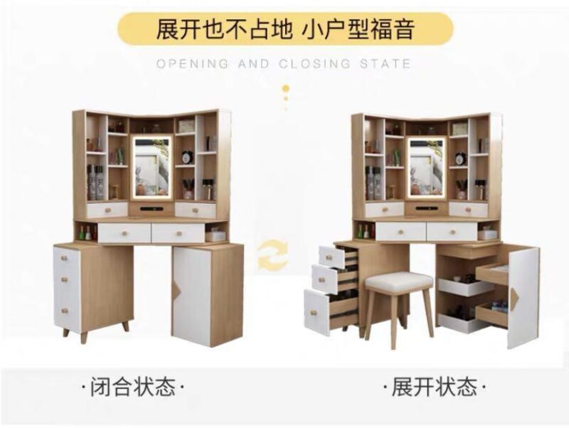 A&0857全新北歐實木轉角梳妝台化妝台收納櫃一體臥室小戶型三角INS拐角化妝台梳妝台 - Image 7