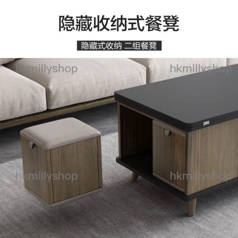 A&0902餐枱茶几兩用餐桌多功能客廳桌子小戶型伸縮枱摺枱收納枱餐桌餐椅組合帶轆可移動 - Image 5