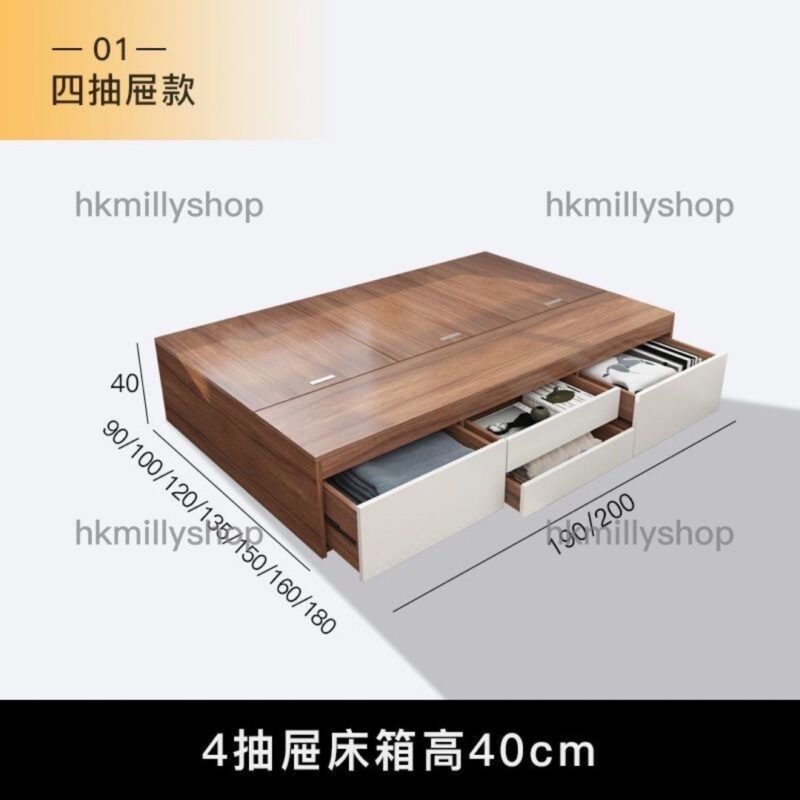 A&1316定制尺寸儲物床日式榻榻米床架單人床雙人床抽屜床櫃桶床高箱床平板床多功能儲物床收納床 - Image 10
