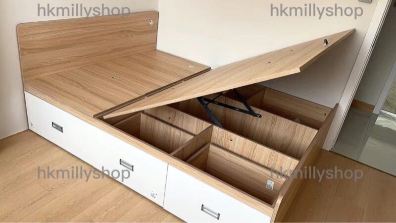 A&1325櫃桶床 儲物床 油壓床 單人床 雙人床 軟包靠背款 可訂製尺寸款式 高箱床架 收納床 側開床 - Image 3