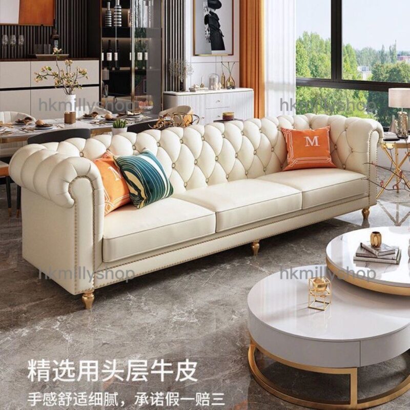 A&1363真皮沙發 美式輕奢梳化 高檔頭層牛皮實木家具 - Image 3