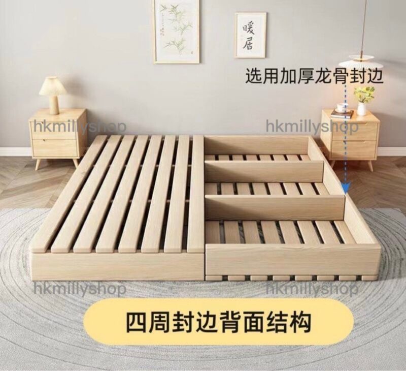 A&1507可訂造尺寸免安裝榻榻米床架 實木松木日式矮床 - Image 10