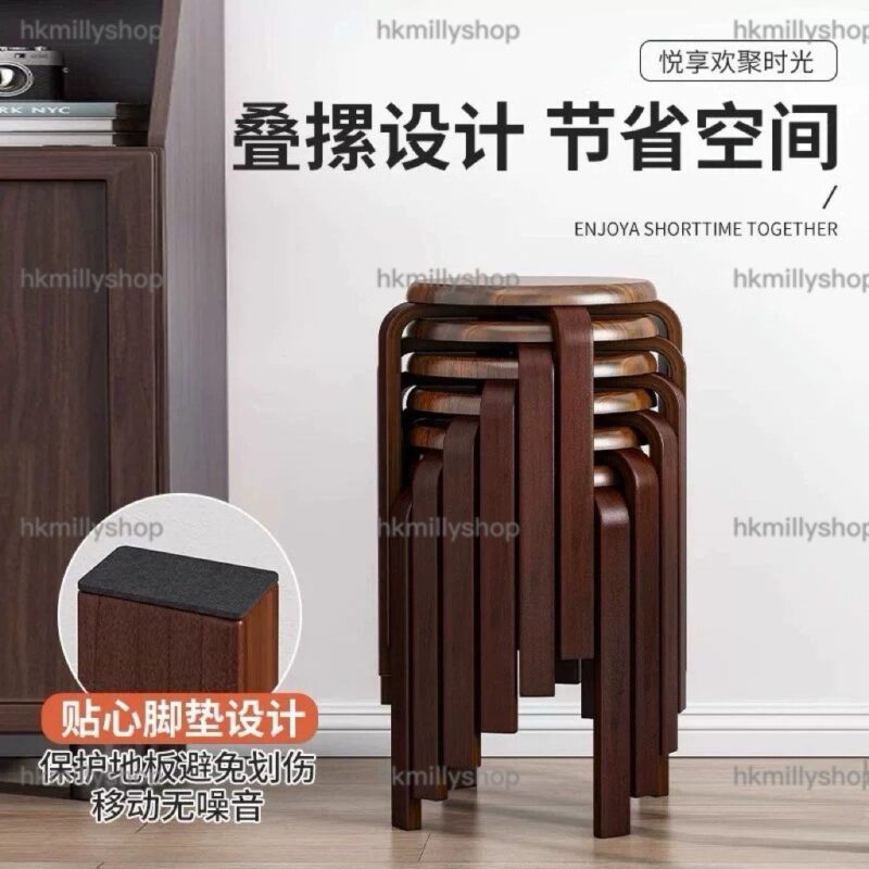 A&1779實木圓形凳子 疊疊凳 加固耐用 板凳 餐椅 椅子 簡約凳子 可疊放 - Image 4