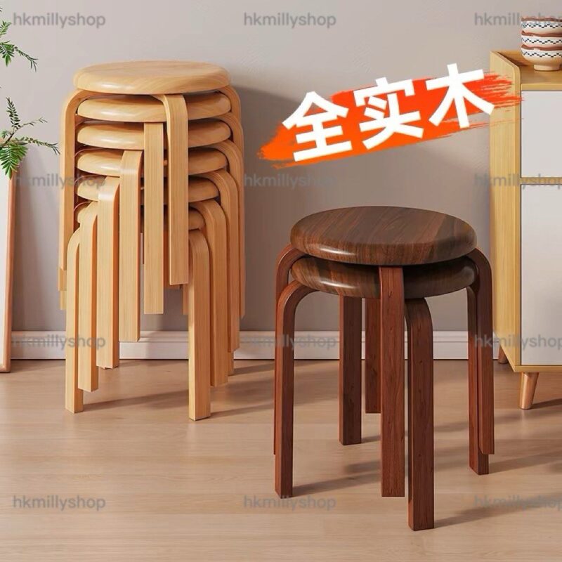 A&1779實木圓形凳子 疊疊凳 加固耐用 板凳 餐椅 椅子 簡約凳子 可疊放 - Image 3